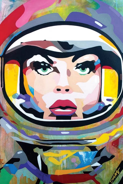COSMIC GIRL bold art print Space woman fashion print Astronaut Nasa Sci fi Gallery Wall hot pink typography